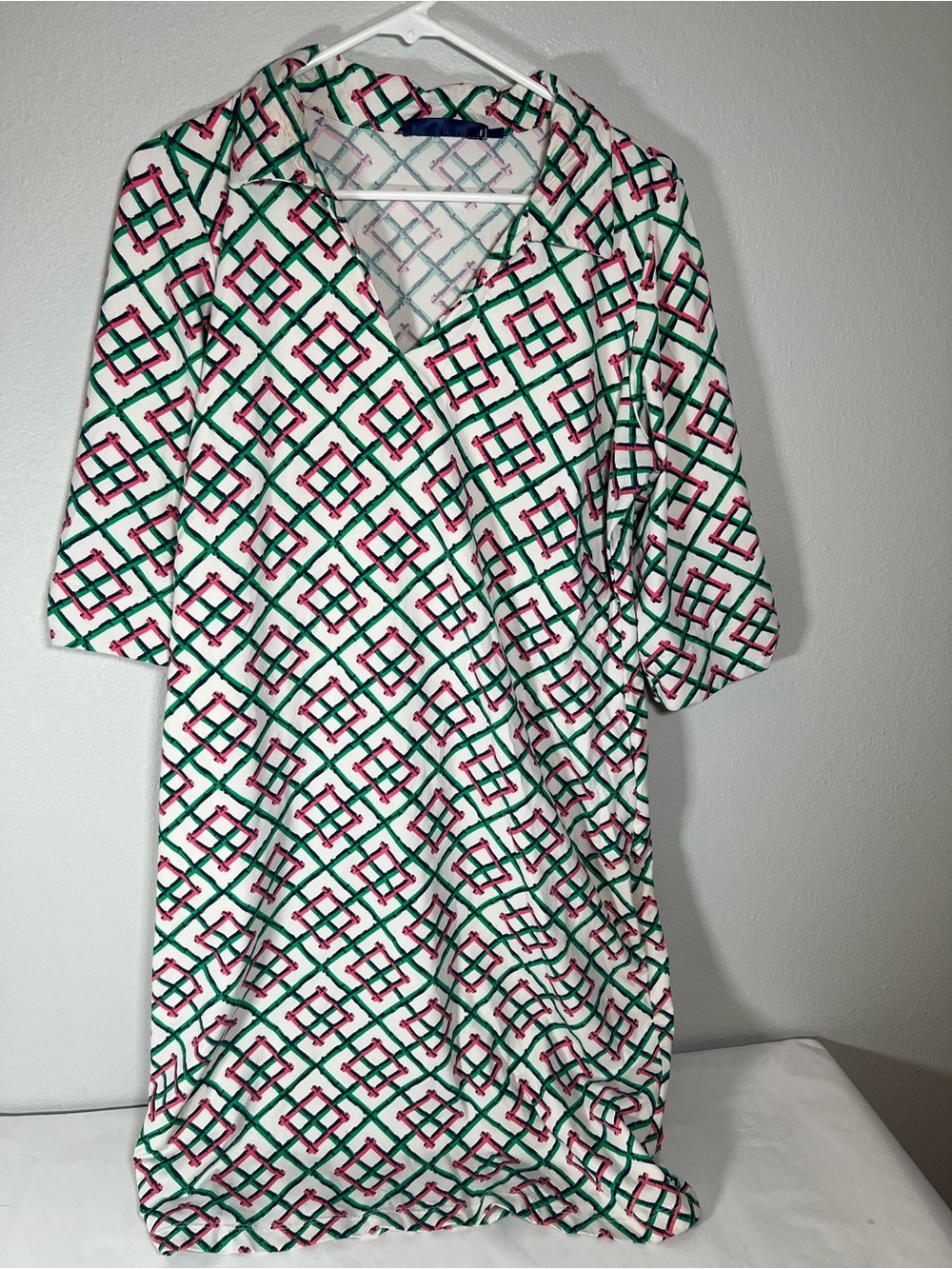 Katherine Way XL‎ Geometric Print Womens Dress in White, Green & Pink